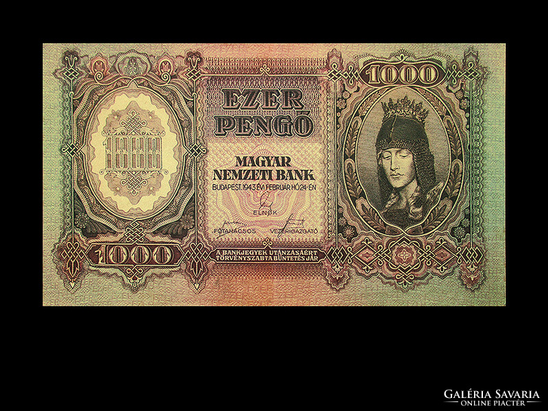 1000 Pengő - 1943 - great banknote ..The so-called Member of Veszprém line 3! Ef++