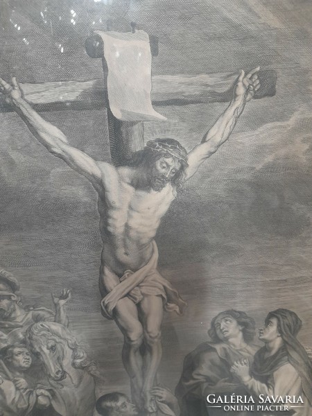 Old jacob neeffs, crucifixion print of jesus, copper engraving, based on rubens painting. 45 X 62 cm.