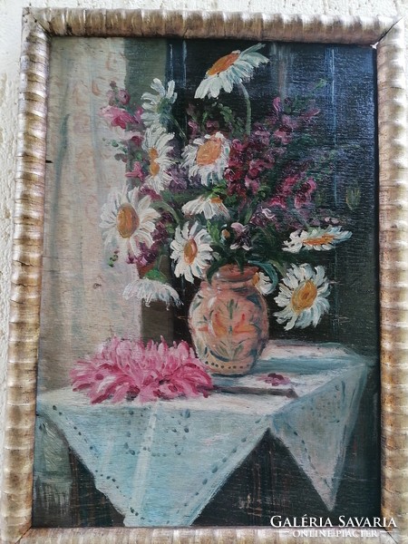 Old daisies painting painted on wood
