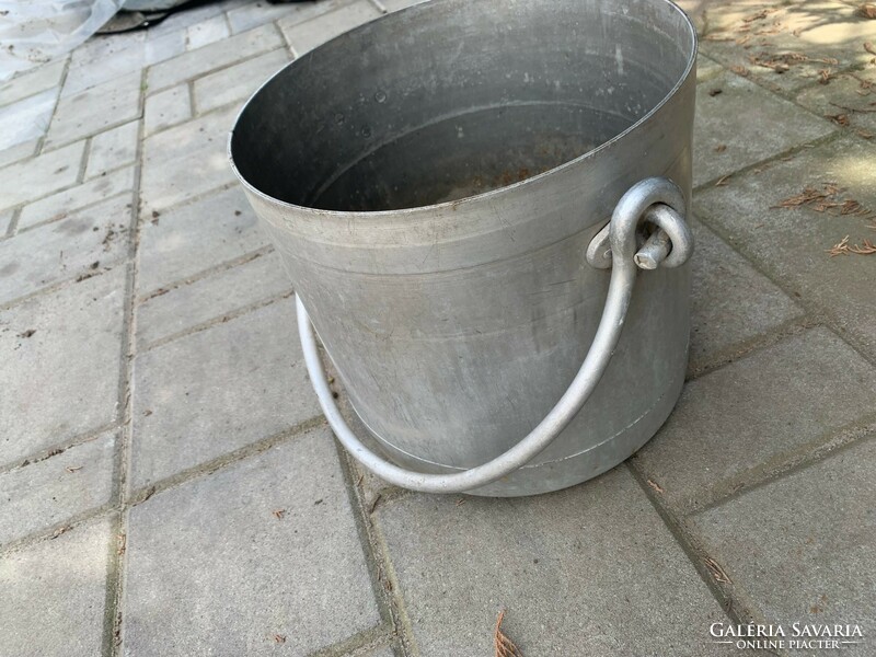 Old aluminum large bucket with handle, pail, milk jug