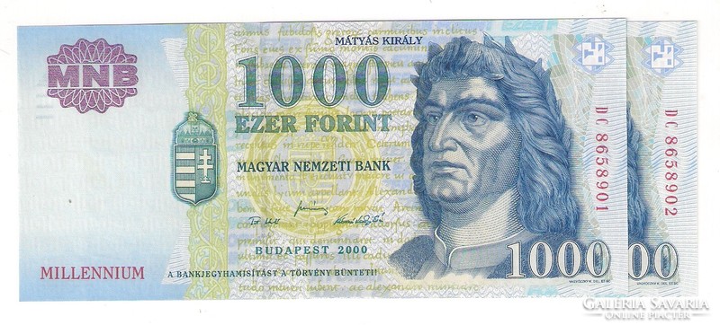 2000. 1000 Forint dc 2x s.K millennium unc