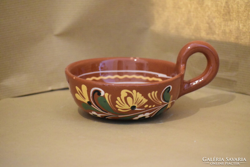 Folk ceramic bowl with one ear - 13 cm diameter