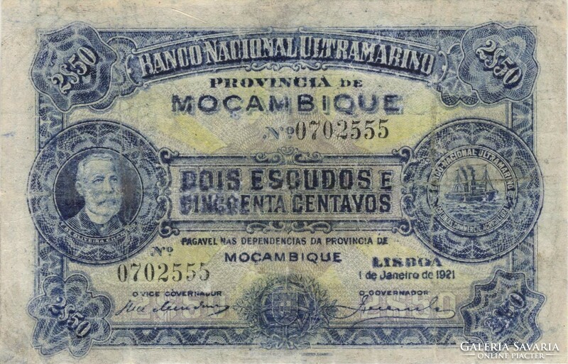 2.50 Escudo escudos 1921 Mozambique rare repaired