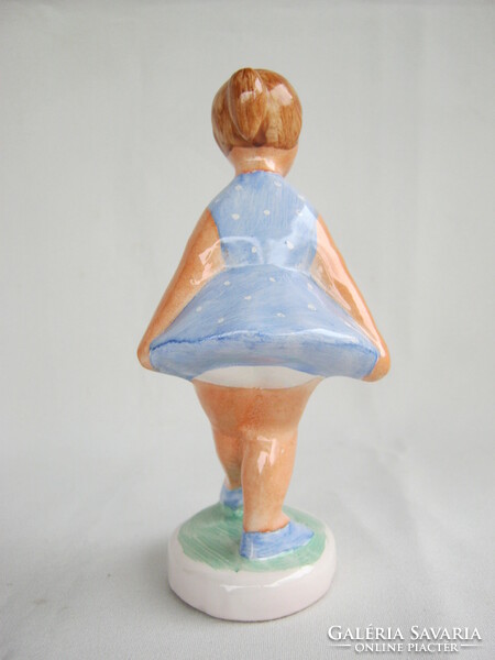 Bodrogkeresztúr ceramic girl, little girl in a blue dress