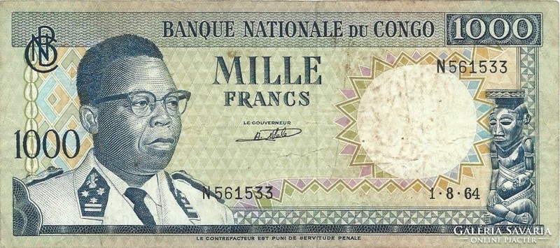 1000 French francs 1964 Congo very rare not perforated!