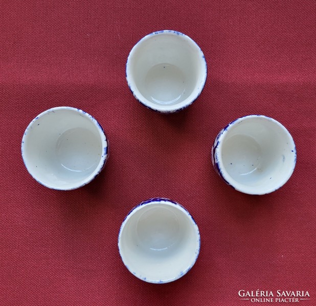 4 English porcelain short-drink brandy liqueur glasses with an egg holder flower pattern