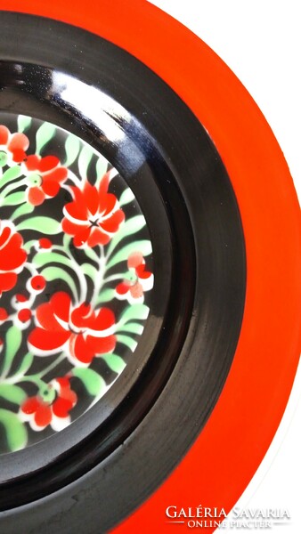 Iconic, red-edged Hólloháza porcelain deep plate, wall decoration