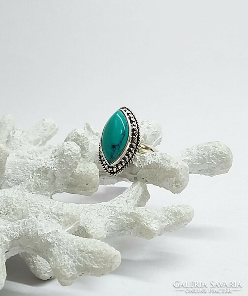 Silver ring with reconstructed turquoise stone size 57