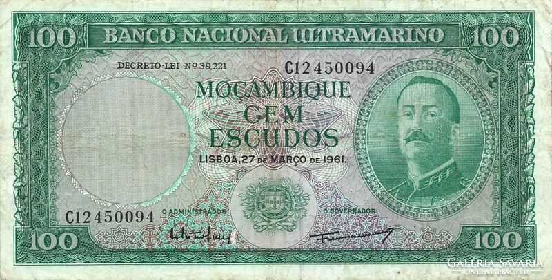 100 Escudo escudos 1961 not overstamped Mozambique
