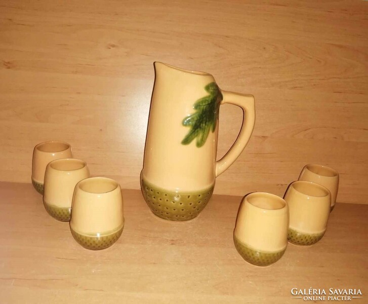 Magyarszombatfai acorn ceramic wine drink set, pitcher with 6 glasses (31/d)