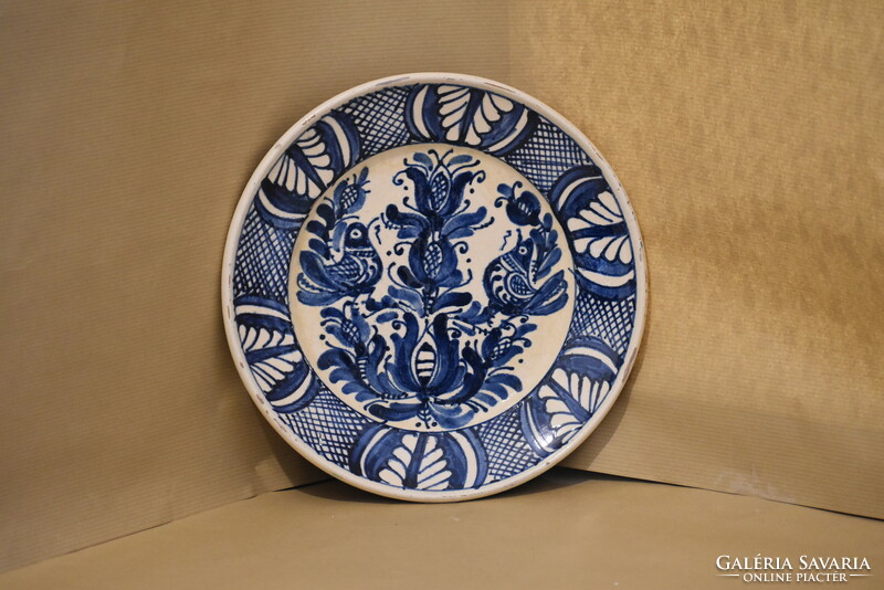 Korondi, blue bird pattern plate - 26 cm in diameter, marked
