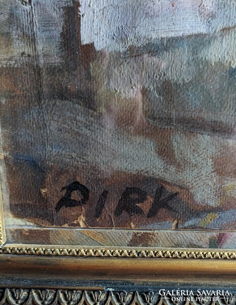 Pirk János- Virágos ág üvegben, olajfestmény kerettel