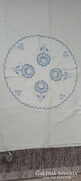 Blue embroidered, azure tablecloth