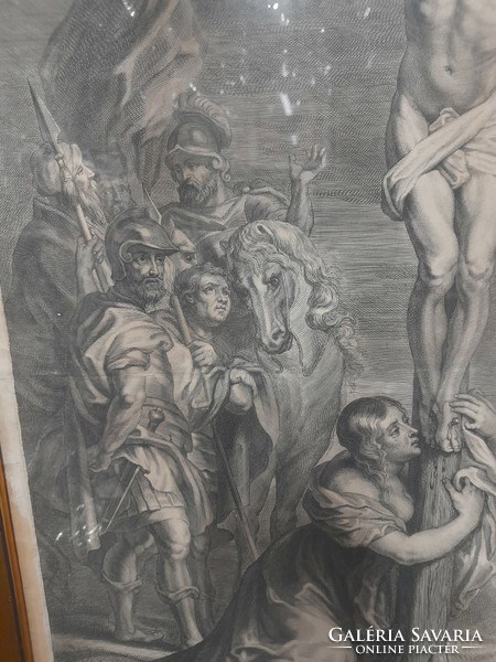 Old jacob neeffs, crucifixion print of jesus, copper engraving, based on rubens painting. 45 X 62 cm.