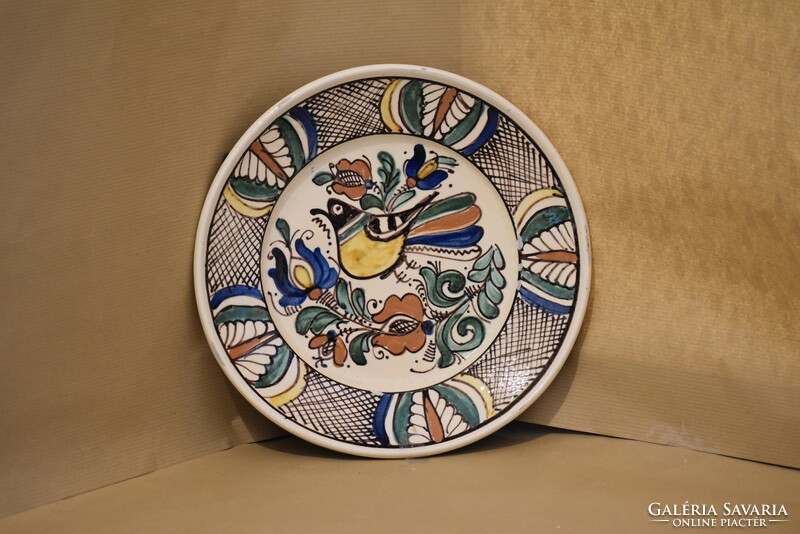 Korondi plate with bird pattern - 27 cm in diameter, marked