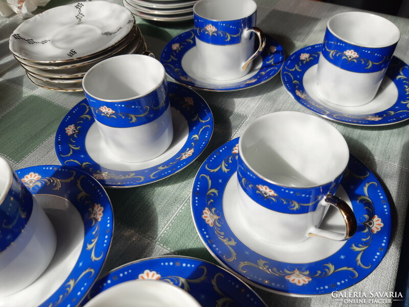6 Chinese coffee cups, with coaster, new. Plus 10 saucers, Chinese and German porcelain, use