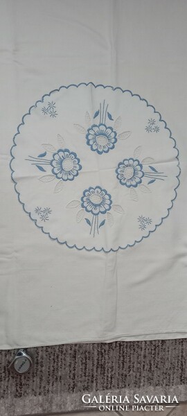 Blue embroidered, azure tablecloth