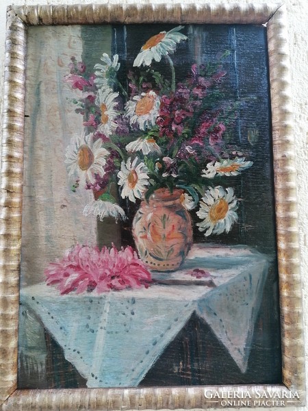 Old daisies painting painted on wood