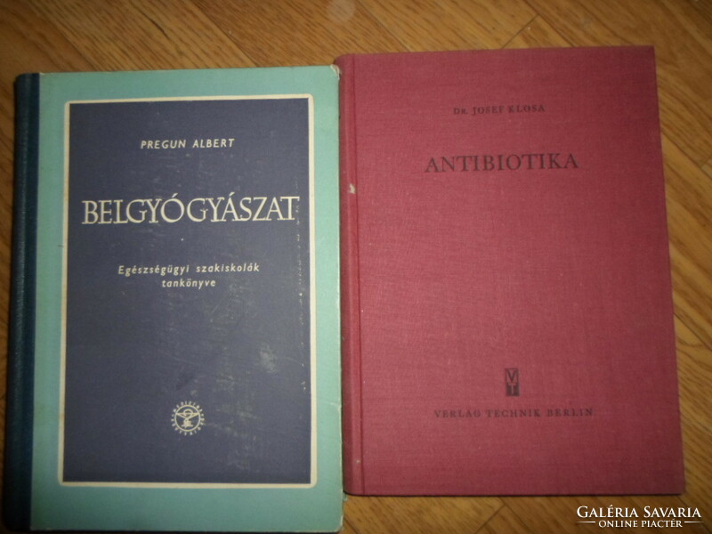 Antique medical book: dr. Josef klosa: antibiotics 1952, pregun albert: internal medicine 1960