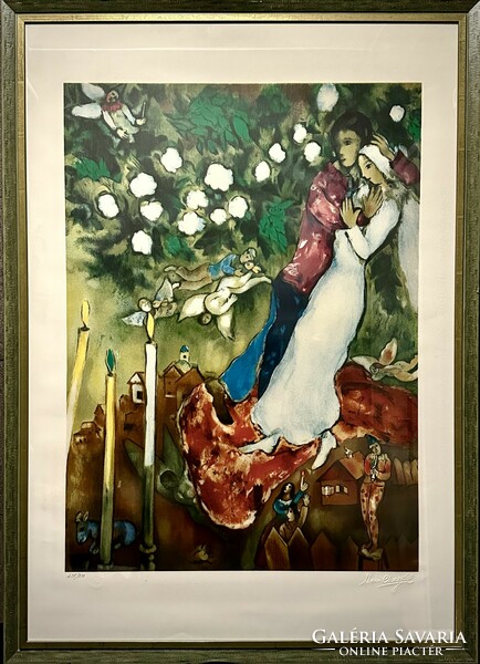 Marc chagall - the three candles - mourlot paris - rare! Large signed lithograph