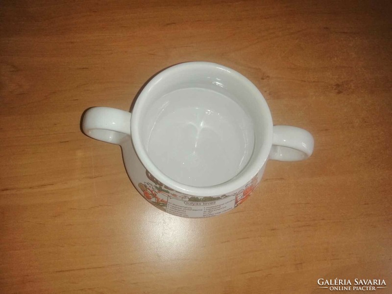 Gulyás leves feliratú porcelán füles tál, tányér recepttel (40/d)