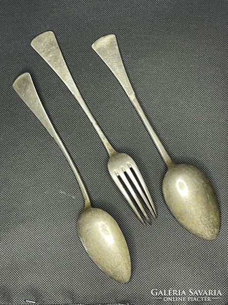 Silver 2 tablespoons soup spoon and 1 fork 1800s