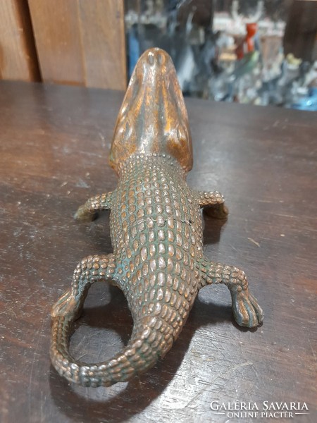 Bronze inscribed cast metal crocodile, alligator ashtray. 15 Cm.