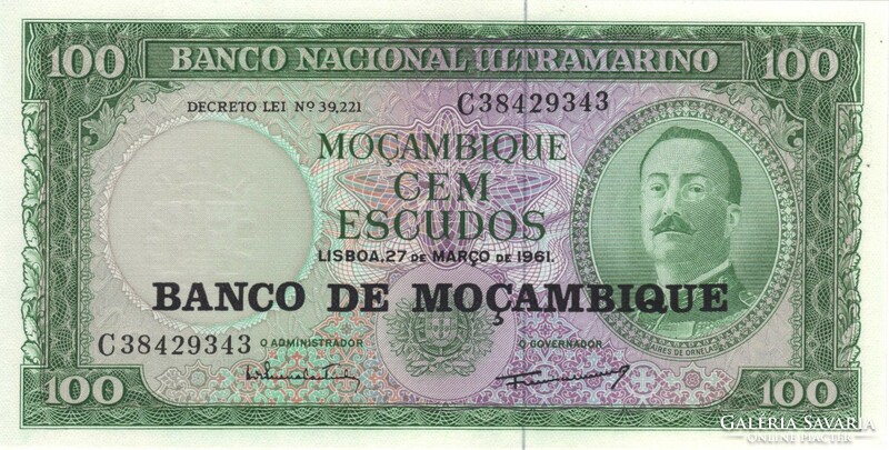 100 Escudo escudos 1976 (1961) overstamped Mozambican unc