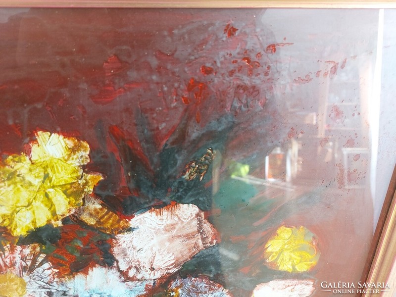 (K) Izsák József szép képcsarnokos csendélet festménye 90x70 cm kerettel