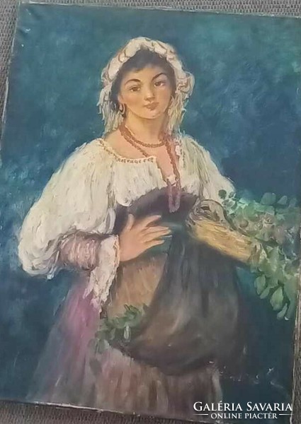 The flower seller girl - huge antique - marked butcher - oil / canvas painting