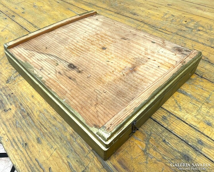 Antique gold-colored wooden glass display, openable picture frame, old relic storage