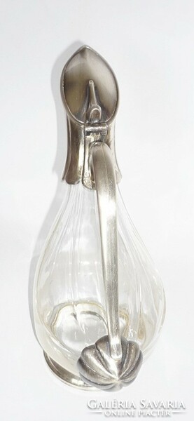 Secession-style crystal glass pouring with silver-plated parts, duck-shaped decanter