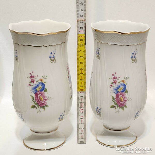 Hollóházi blue, purple flower-patterned porcelain vase 2 pcs (3037)