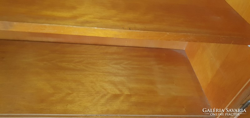 Retro magasfényű, politúrozott fiókos-polcos szekrény, mid century