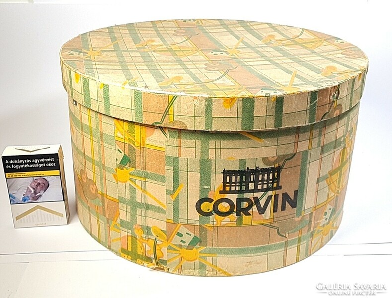 Antik CORVIN -áruházas papír kalapdoboz / a múlt század elejéről