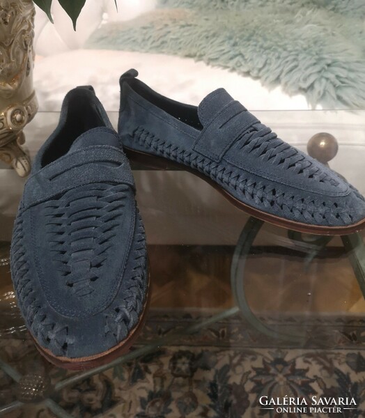 Sacha 44 men's nubuck leather moccasin, blue suede loafer