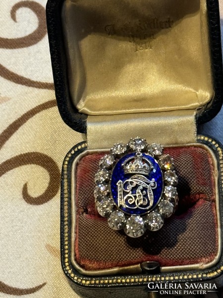 József Ferenc monogram antique ring with three carat diamonds for sale