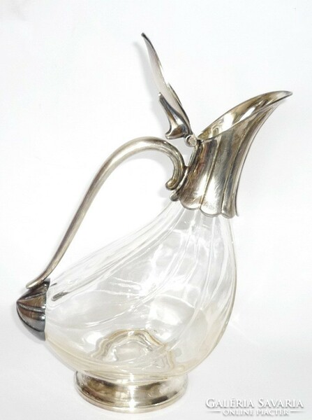 Secession-style crystal glass pouring with silver-plated parts, duck-shaped decanter