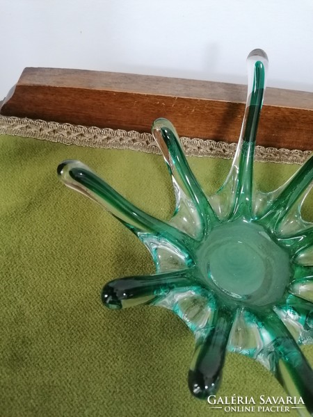 Retro Czech thick glass table centerpiece, rare shape