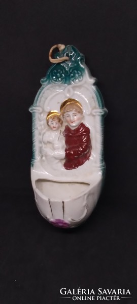 Porcelán Szent Antal szenteltvíztartó, jelzett  Gyűjtői darab.