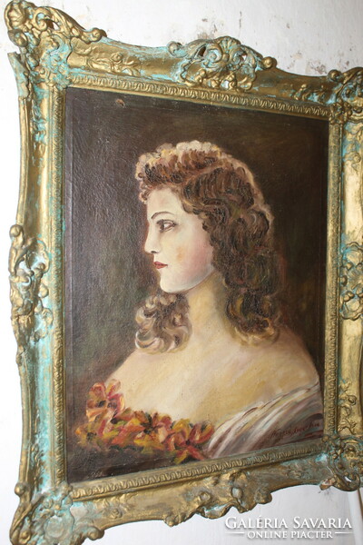 Antique signed painting in blonde frame174