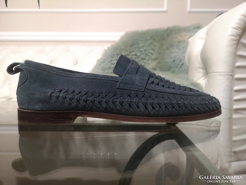 Sacha 44 men's nubuck leather moccasin, blue suede loafer