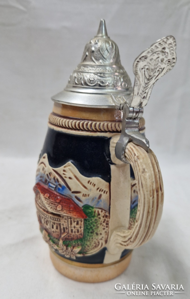 Beautiful German lidded painted ceramic insbruck-brenner beer mug in perfect condition 18 cm.