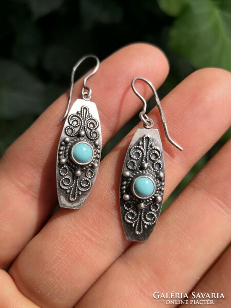 Turquoise stone silver earrings
