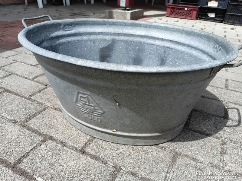 Old, tin, galvanized 50 liter two-handled tub for decoration 21,000 HUF