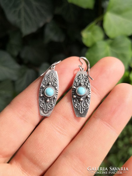 Turquoise stone silver earrings