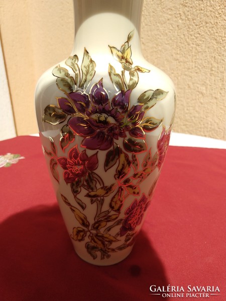 Zsolnay large vase with purple and burgundy flowers and lilies, 27 cm, brand new, perfect, no minimum price