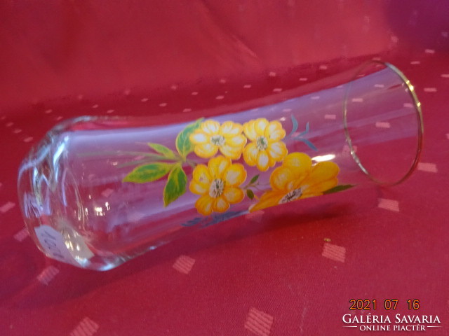 Vizes üdítős pohár sárga virággal, magassága 16 cm. 3 db egyben eladó.  Vanneki!