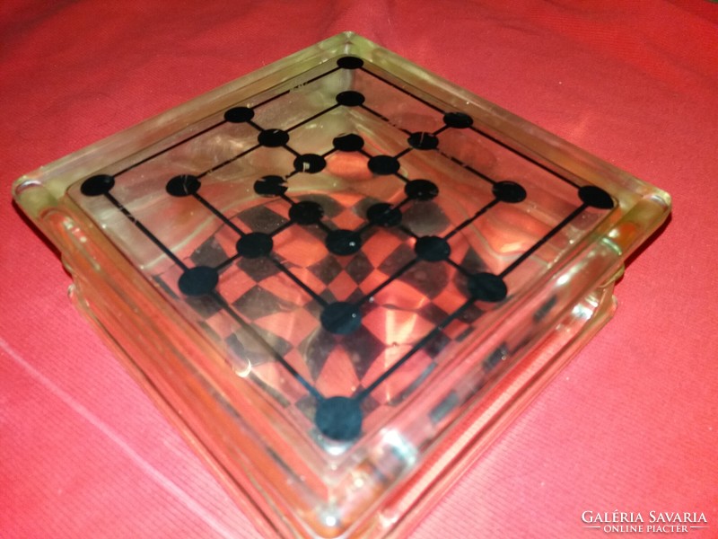 Régi IPARMŰVÉSZ vastag üveg súlyos SAKK - MALOM játék GYŰJTŐI egyedi darab a képek szerint