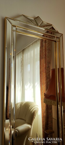 Monumentális, fazettázott Deknudt Art Deco stílusú tükör 160x66 cm!